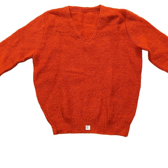 Vintage 1940s-1950s Orange/Rust V-Neck Long Sleeve Knit Sweater - Picture 4 of 8